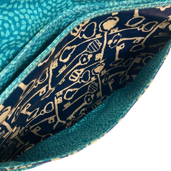 Fossil Key Per Coated Canvas Messenger Bag Blue Key Print Adjustable Strap - Picture 9 of 16